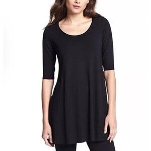 Eileen Fisher Women's Sweater M Medium Black Beaded Merino Wool Short Sleeve
